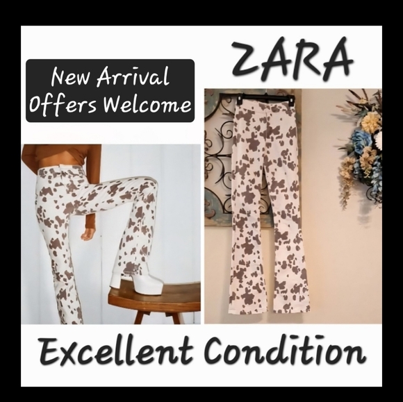 Zara Beige and Brown Flare Pants. Excellent Condition Size 2 - Picture 1 of 9